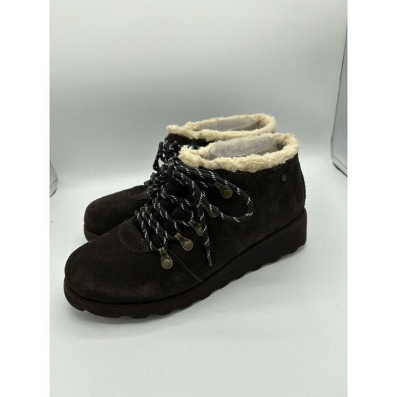 Bearpaw Brown Faux Fur Suede Lace Hiker Ankle Boot Booties Size 9 - Picture 1 of 10